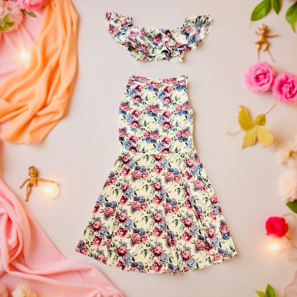 Floral Two-Piece Set with Ruffle Top